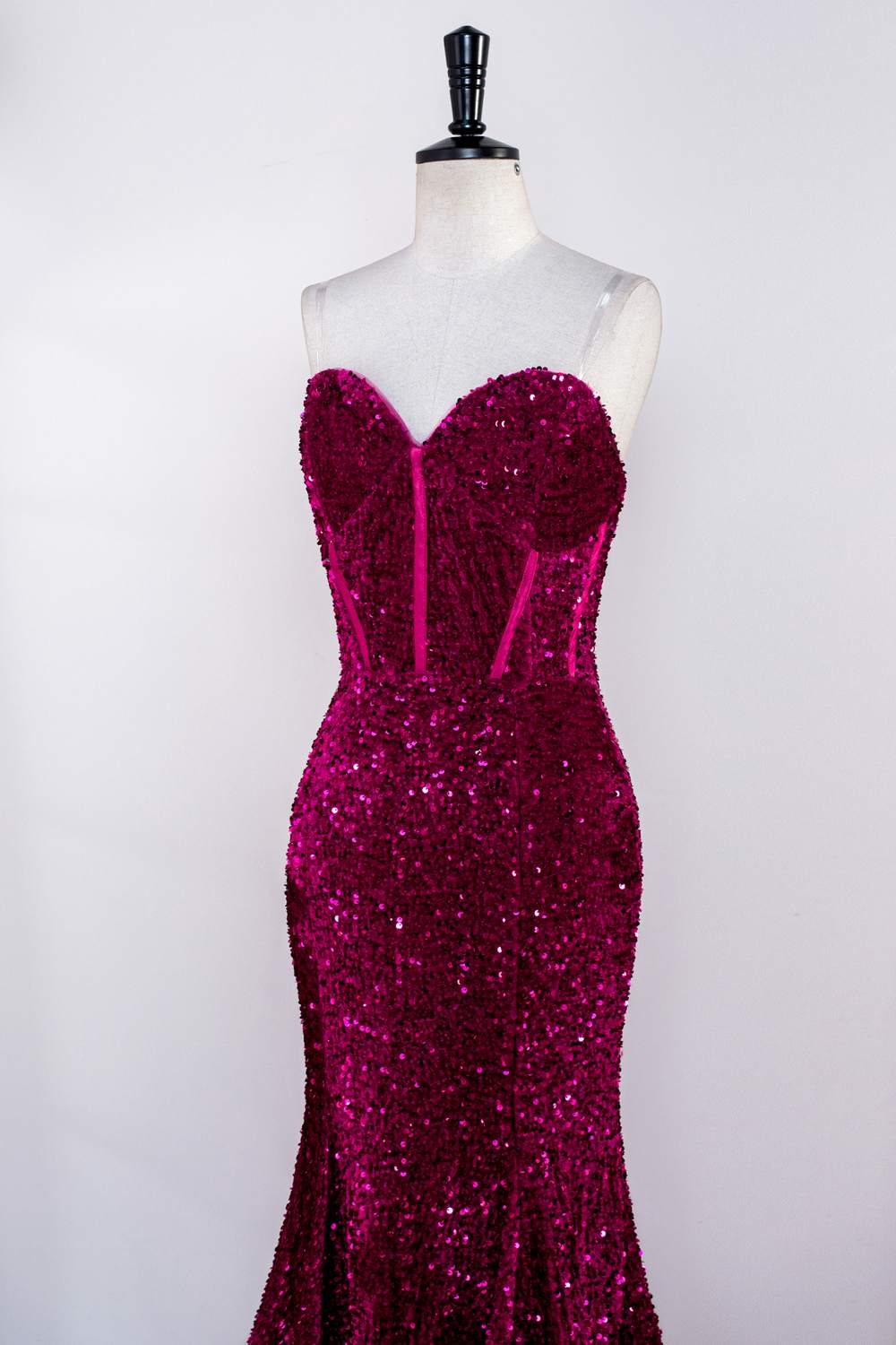 Gemmanovae Fuchsia Strapless Sequins Mermaid Long Prom Dress