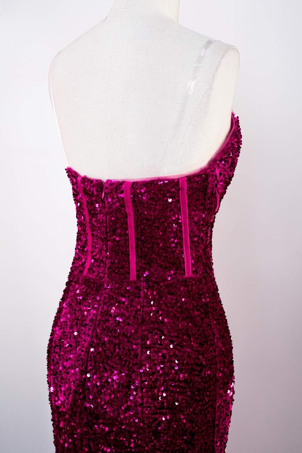 Gemmanovae Fuchsia Strapless Sequins Mermaid Long Prom Dress