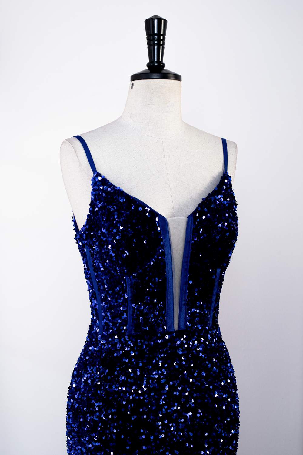 Royal Blue Mermaid Spaghetti Straps Sequins Gemmanovae Long Prom Dress