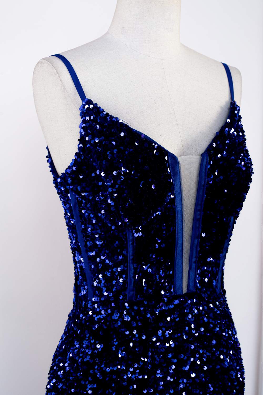 Royal Blue Mermaid Spaghetti Straps Sequins Gemmanovae Long Prom Dress