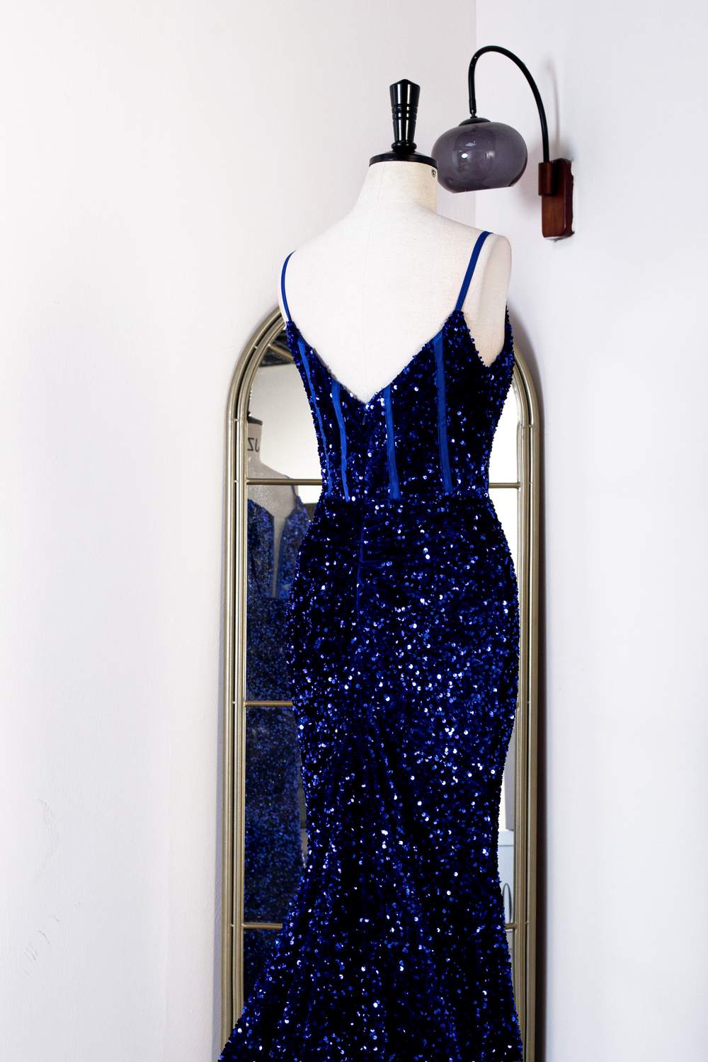 Royal Blue Mermaid Spaghetti Straps Sequins Gemmanovae Long Prom Dress