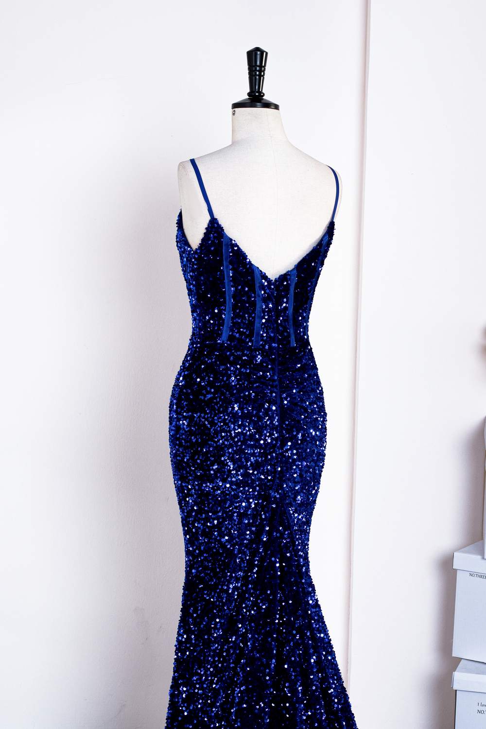 Royal Blue Mermaid Spaghetti Straps Sequins Gemmanovae Long Prom Dress