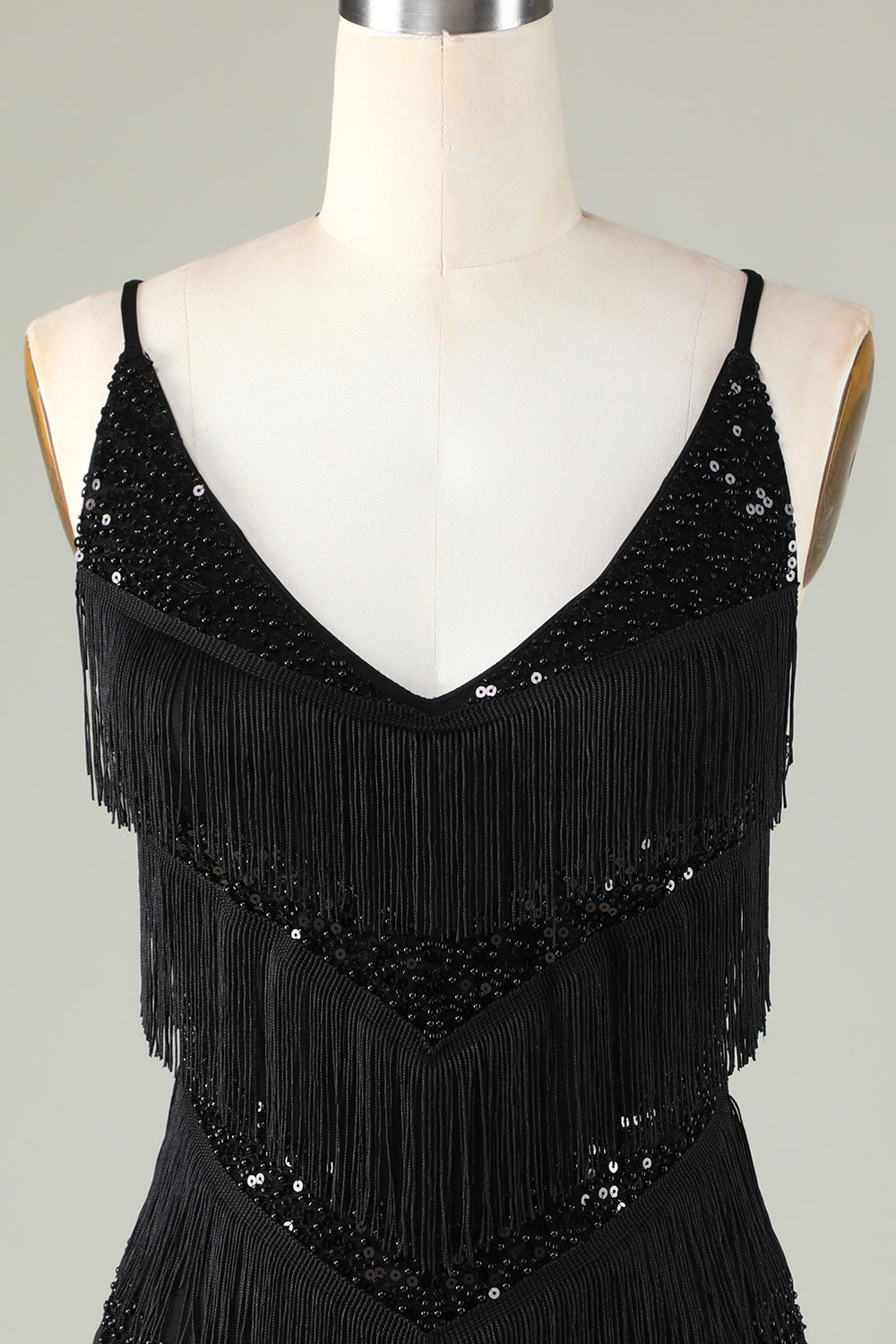 Sheath Spaghetti Straps Black Sequins Short Homecoming Dress with Tassel