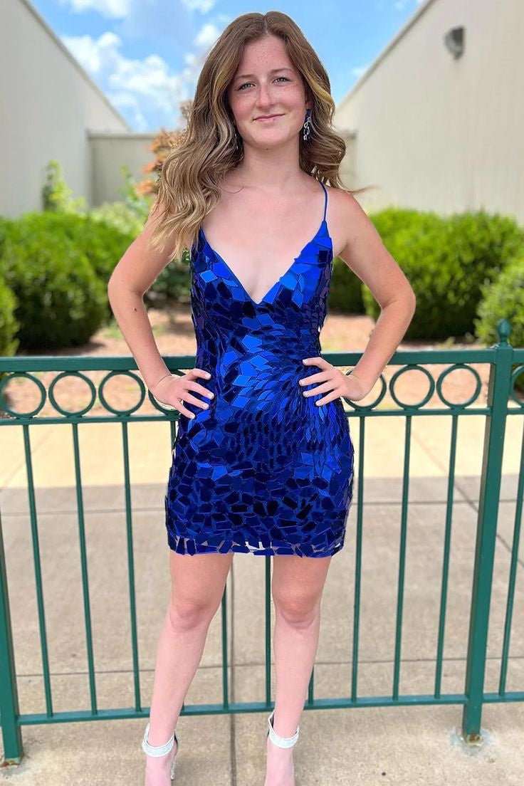 Sparkly Royal Blue Sequined Tight Short Gemmanovae Homecoming Dress