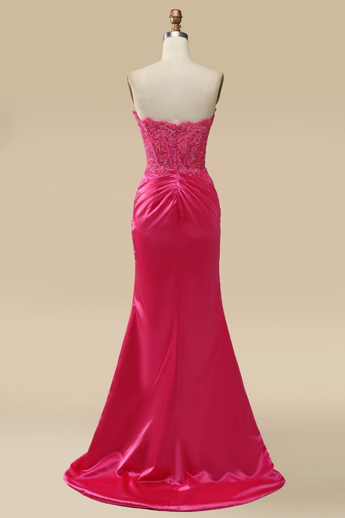 Gemmanovae Fuchsia Strapless Appliques Mermaid Long Prom Dress with Slit