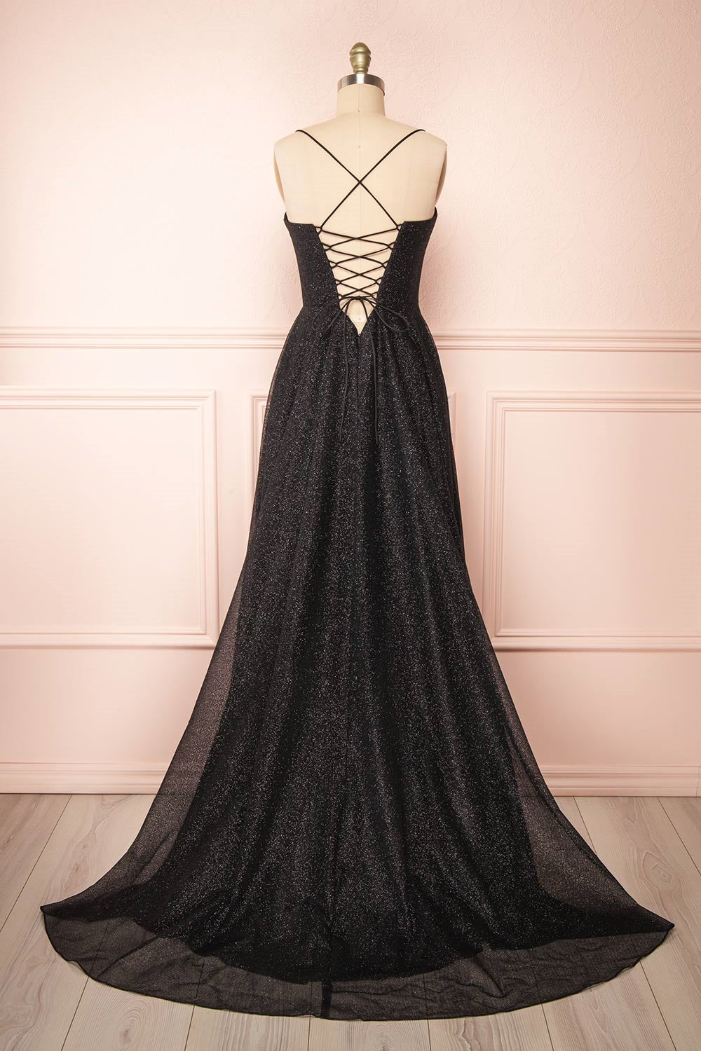 Sparkly Black Lace-Up A-line Sweetheart Gemmanovae Long Prom Dress