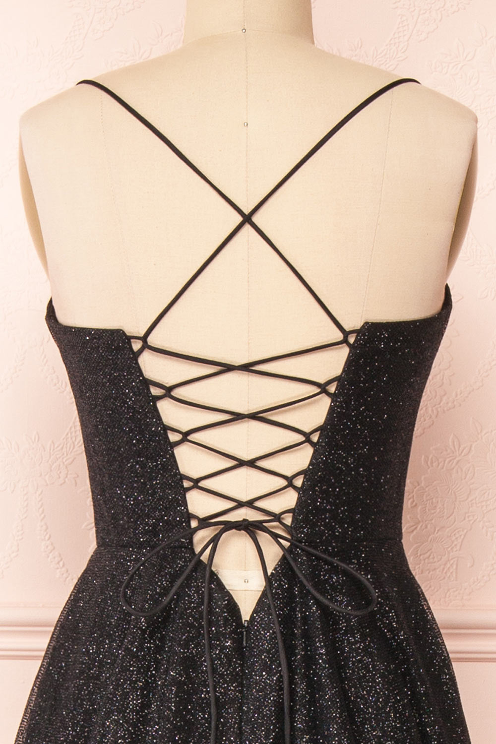 Sparkly Black Lace-Up A-line Sweetheart Gemmanovae Long Prom Dress