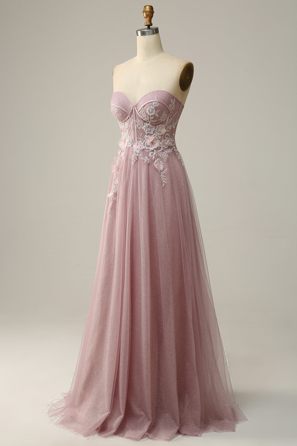 Blush Pink Strapless Sweetheart Appliques A-line Long Prom Dress