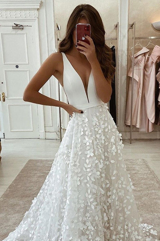 Deep V-Neck Wedding Dress