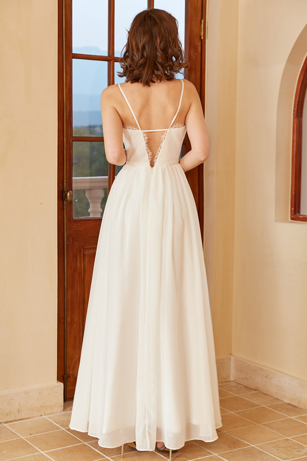 White Spaghetti Straps Simple Wedding Dress