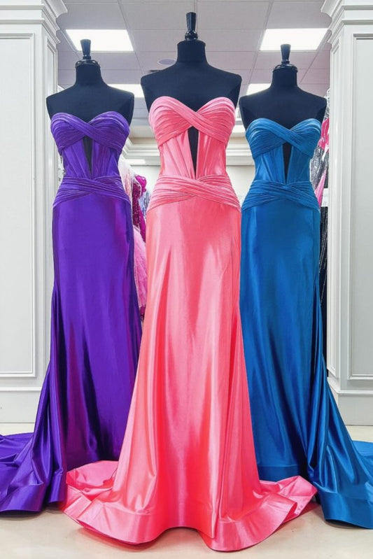 Strapless Twisted Knot Satin Mermaid Gemmanovae Prom Dress with Slit