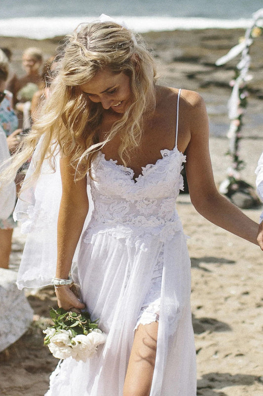 Spaghetti Straps Lace and Chiffon Wedding Dress