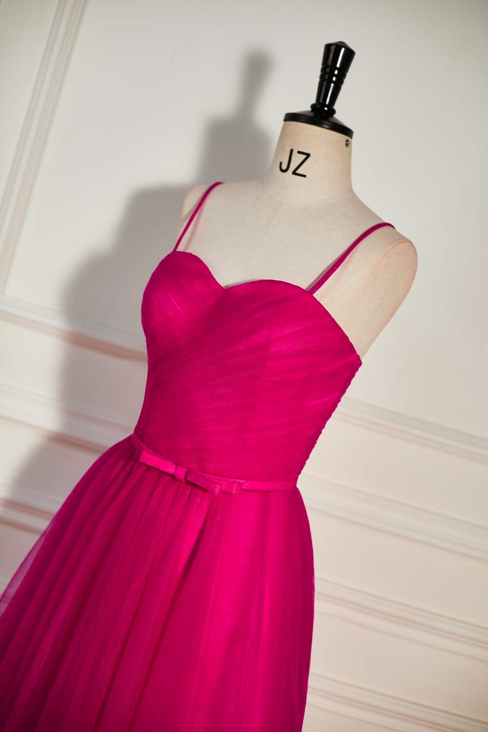 Gemmanovae Fuchsia Straps A-line Tulle Tea-Length Prom Dress