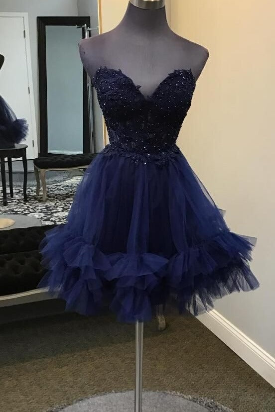 Strapless Short  Lace Top and Ruffle Skirt Gemmanovae Homecoming Dress