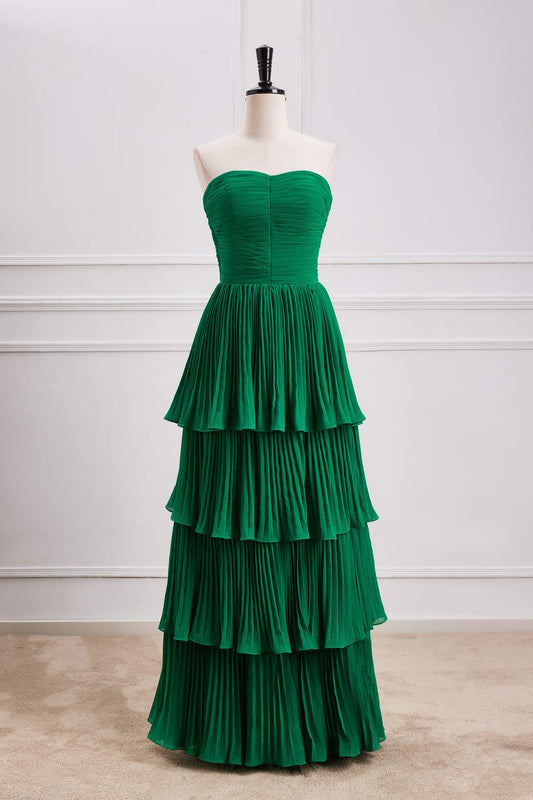 Hunter Green Strapless A-line Layers Gemmanovae Long Prom Dress