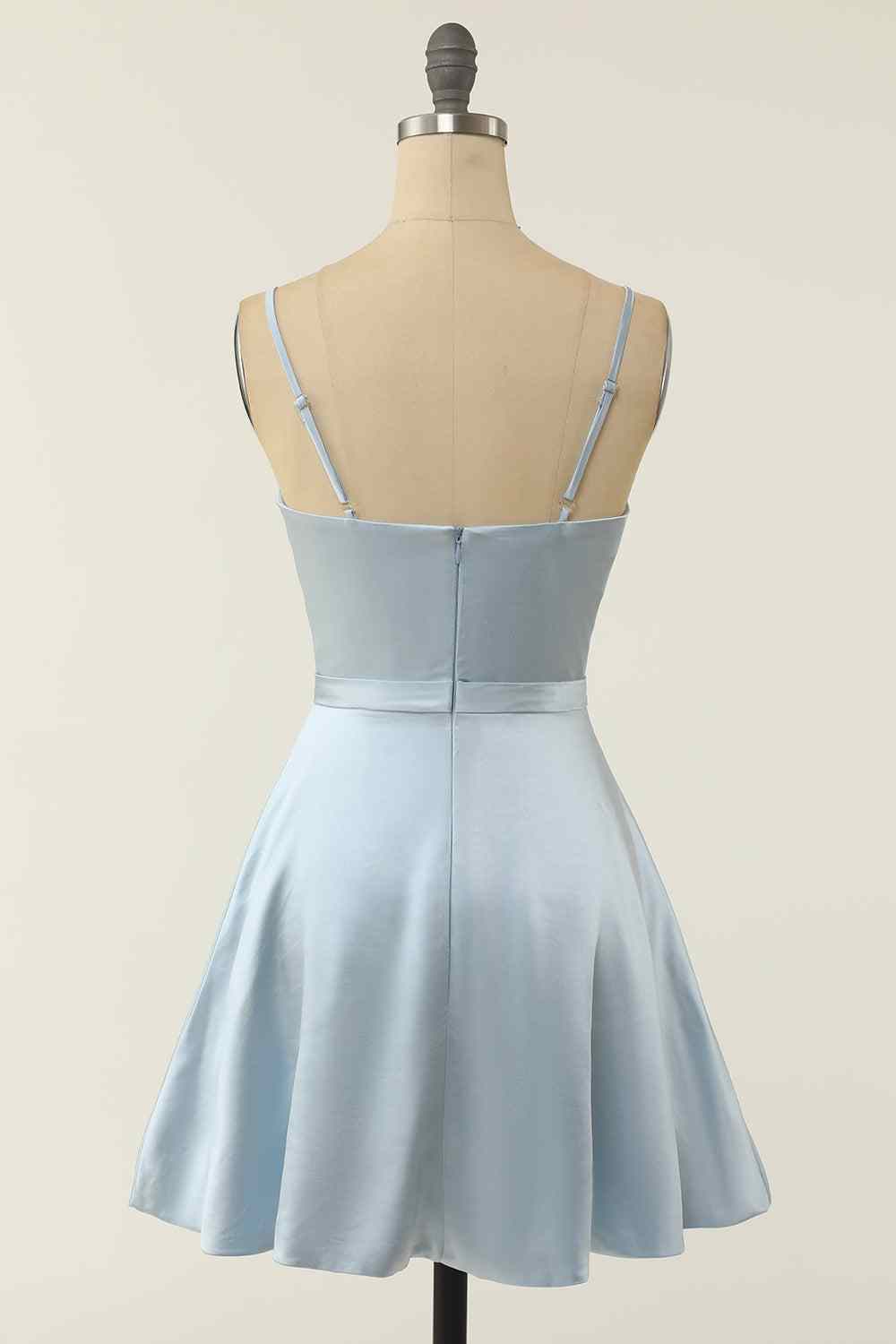 A-line V Neck Twist Knot Cut-Out Pleated Mini Homecoming Dress