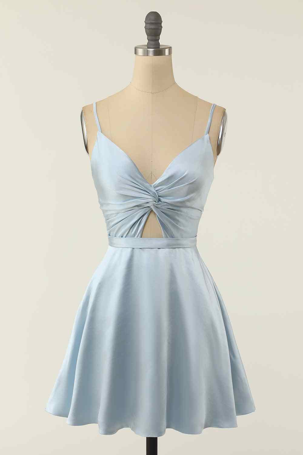 A-line V Neck Twist Knot Cut-Out Pleated Mini Homecoming Dress