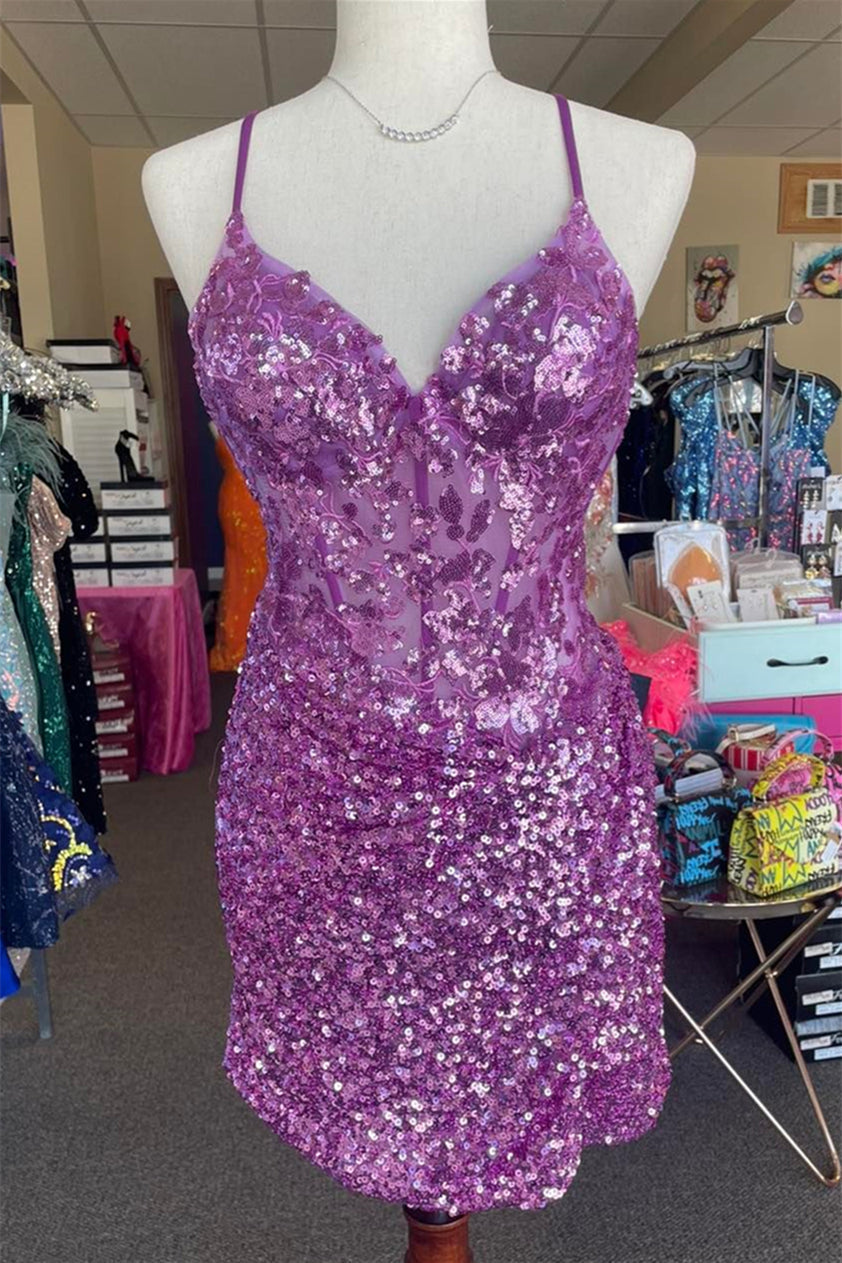 Sparkle Appliques Sequin Bodycon Lilac Homecoming Dress