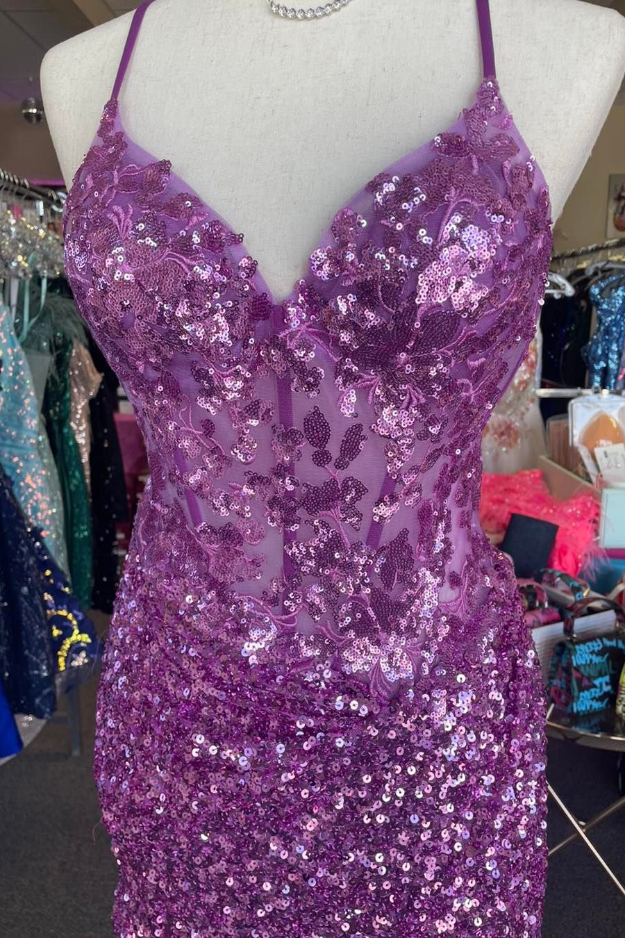 Sparkle Appliques Sequin Bodycon Lilac Homecoming Dress