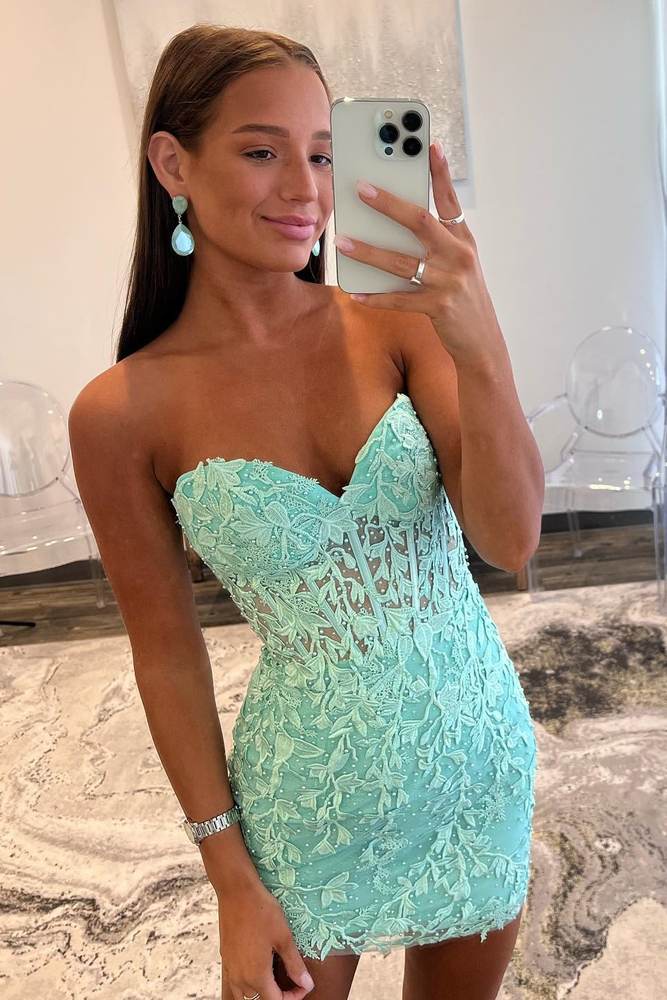 Sexy Bodycon Strapless Lace Mini Party Dress Gemmanovae Homecoming Dresses