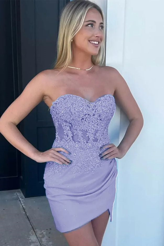 Sparkly Lilac Beaded Appliques Tight Gemmanovae Homecoming Dress