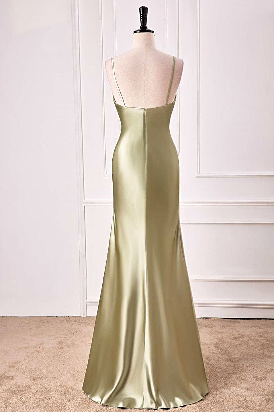 Gemmanovae Dusty Sage Mermaid V Neck Satin Long Prom Dress