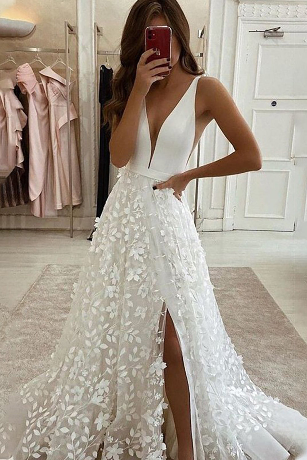 Deep V-Neck Wedding Dress