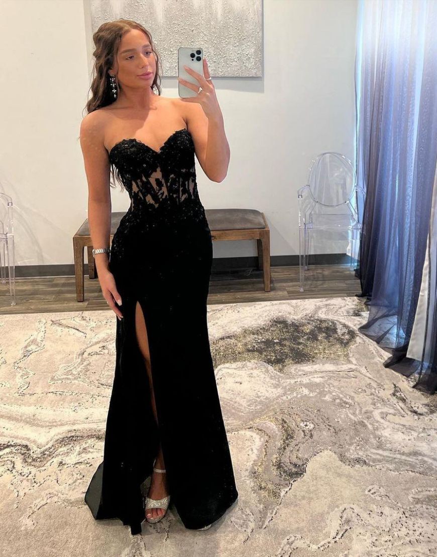 Black Sweetheart Zipper Back Long Prom Dress With Split