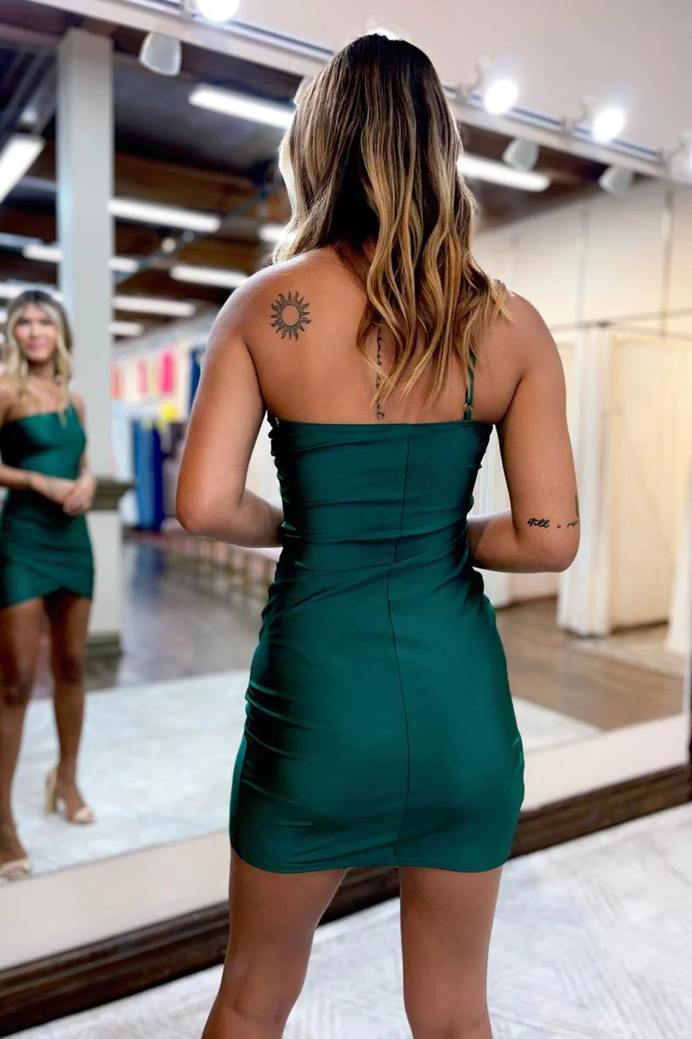 Dark Green Sheath One Shoulder Homecoming Dress