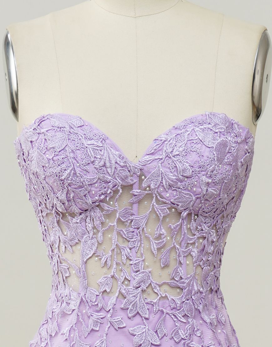 Lilac Mermaid Corset Back Prom Dress With Appliques