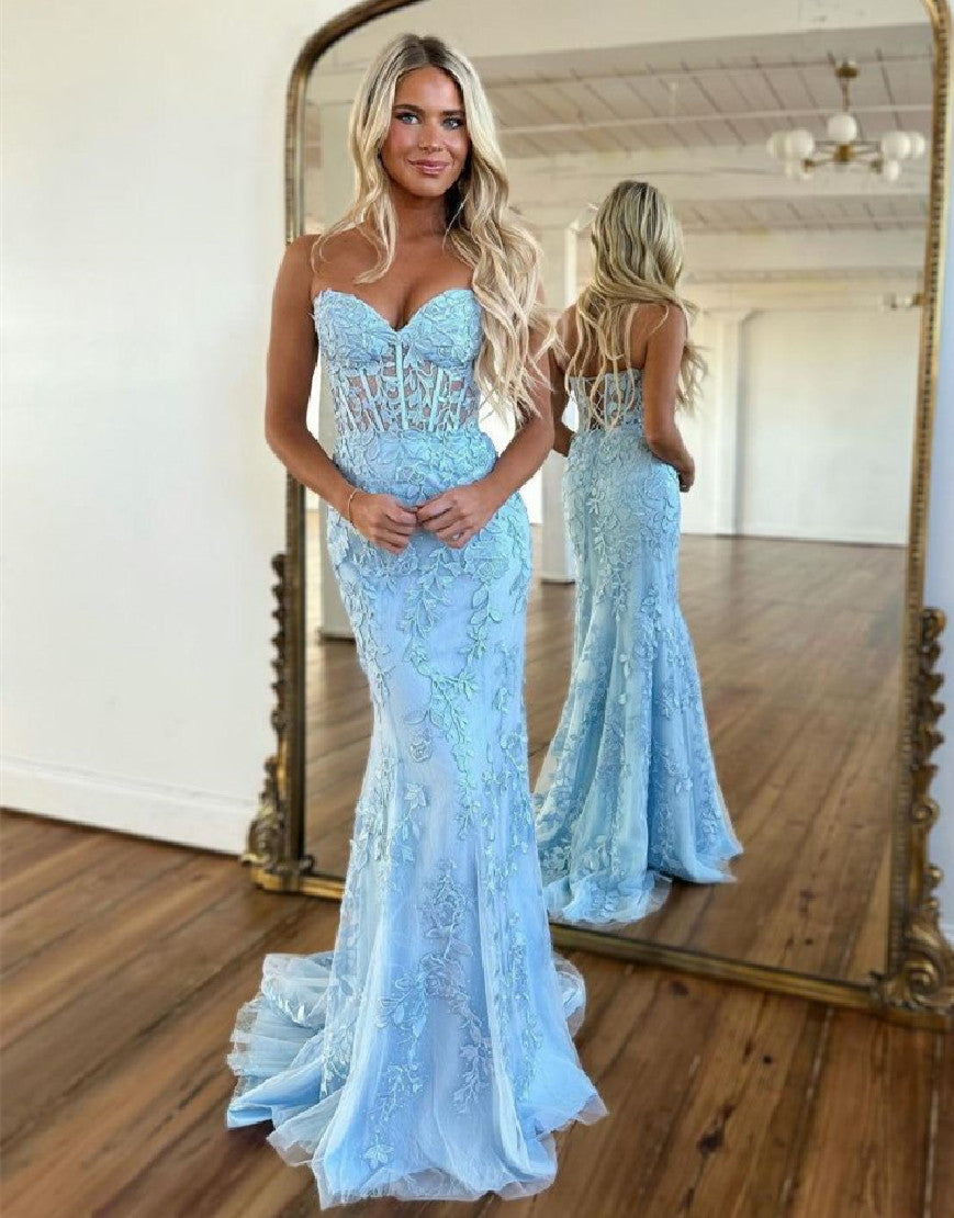 Mermaid Sweetheart Corset Back Prom Dress With Appliques