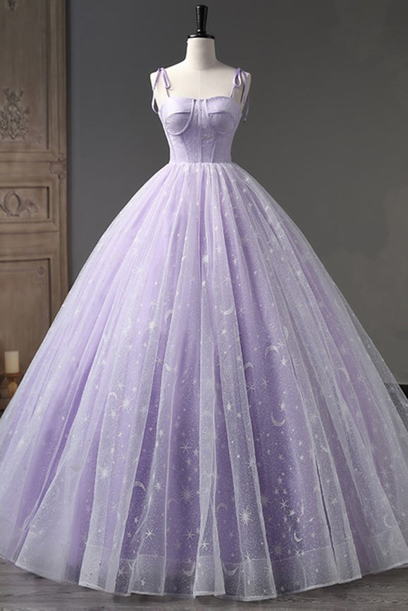 Lilac Bow Tie Shoulder Prints Gemmanovae Long Prom Dress