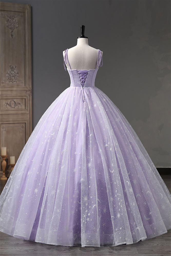 Lilac Bow Tie Shoulder Prints Gemmanovae Long Prom Dress