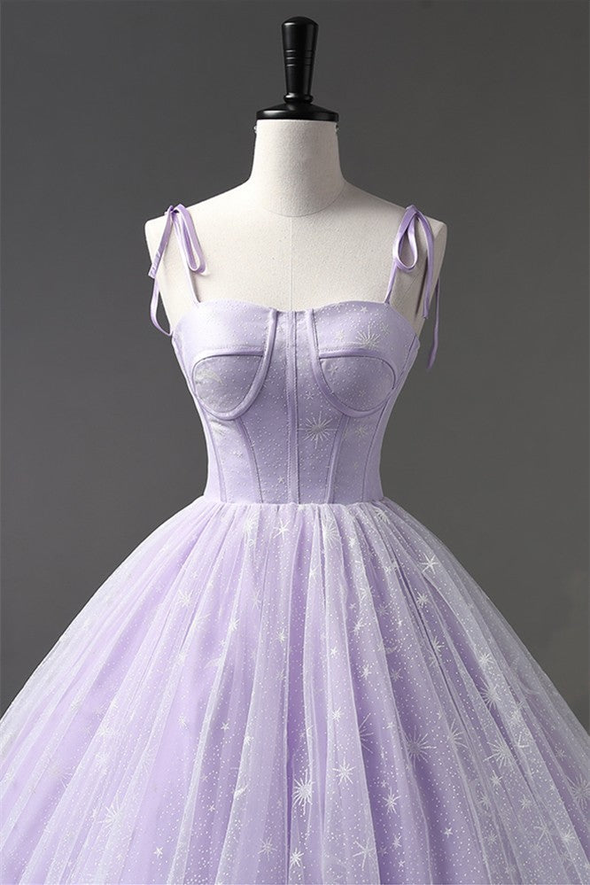 Lilac Bow Tie Shoulder Prints Gemmanovae Long Prom Dress