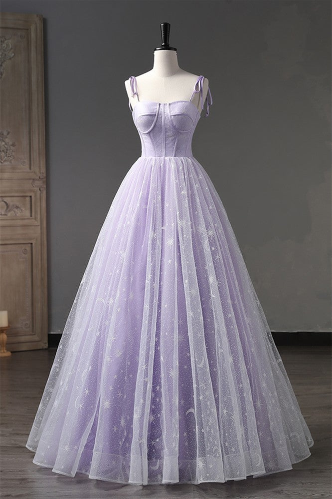 Lilac Bow Tie Shoulder Prints Gemmanovae Long Prom Dress