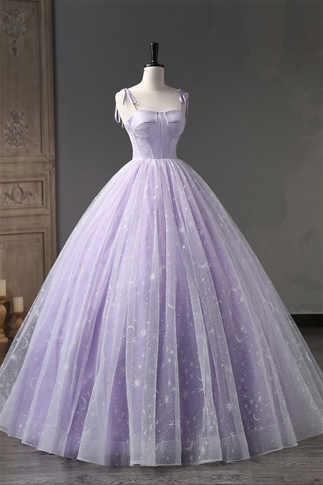 Lilac Bow Tie Shoulder Prints Gemmanovae Long Prom Dress