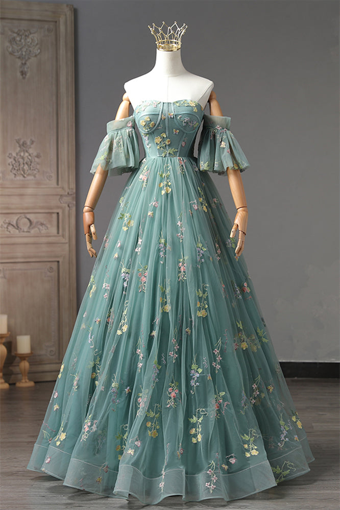 Gemmanovae Dusty Green 3 Styles Embroidery Long Prom Dress