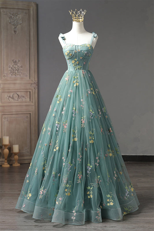 Gemmanovae Dusty Green 3 Styles Embroidery Long Prom Dress