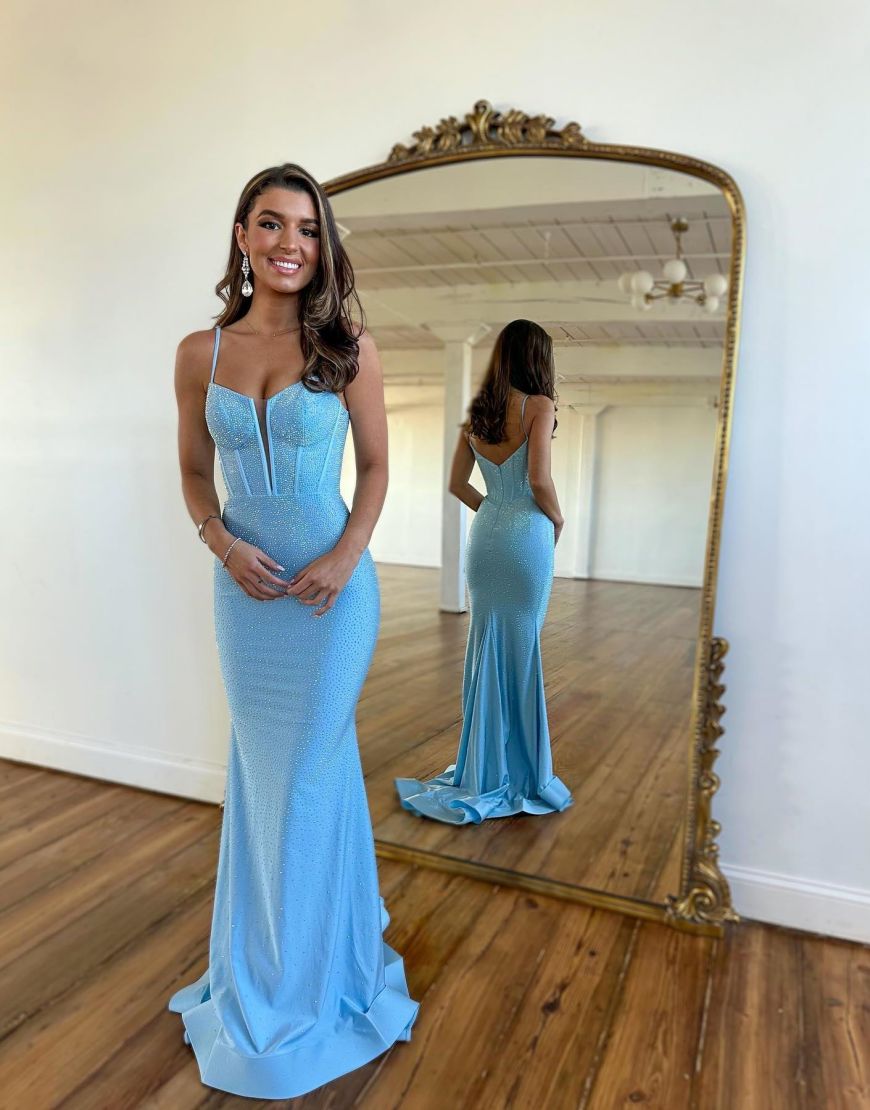 Sexy Spaghetti Straps Long Glitter Prom Dress