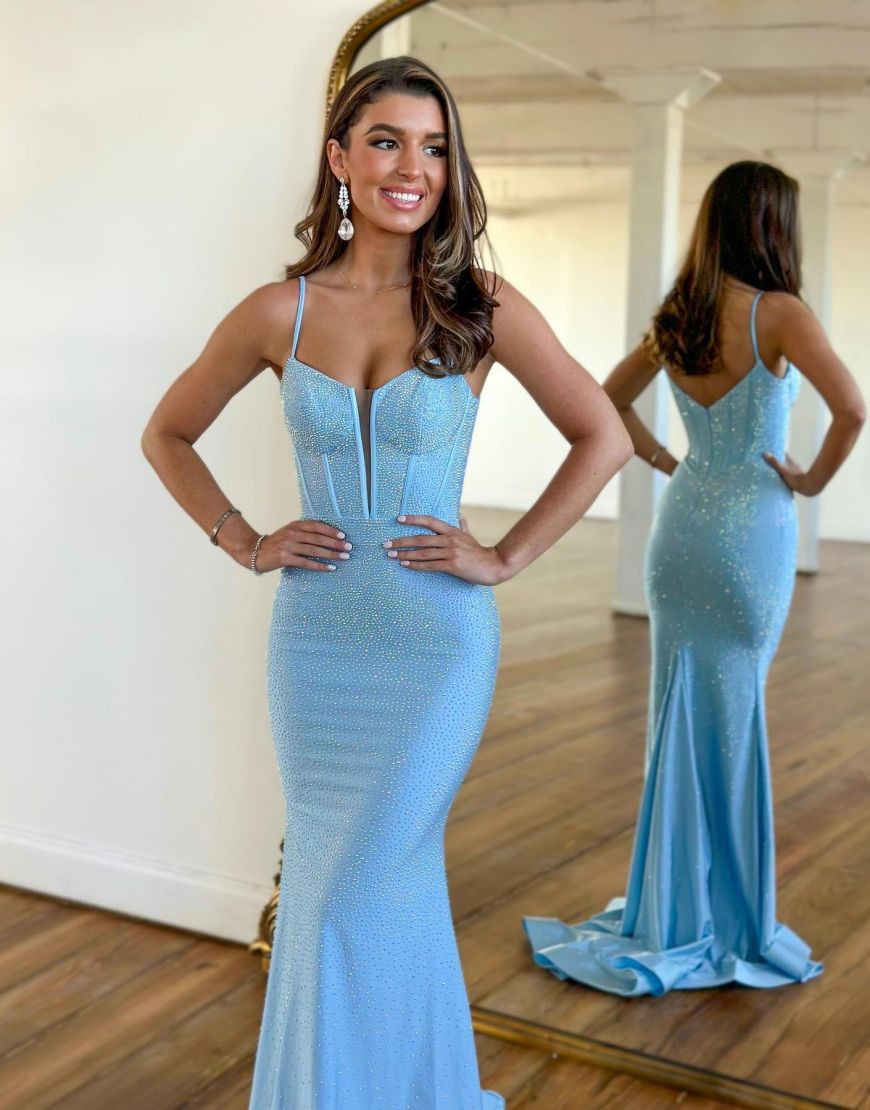 Sexy Spaghetti Straps Long Glitter Prom Dress