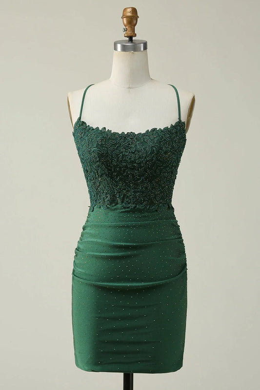 Bodycon Spaghetti Straps Green Short Homecoming Dress with Appliques