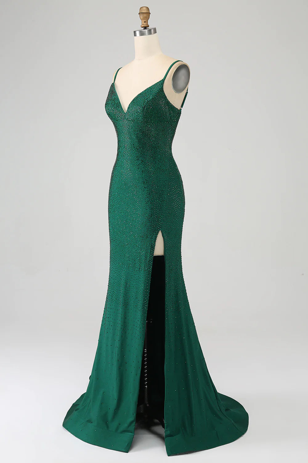 Dark Green Glitter Mermaid Open Back Long Corset Beaded Prom Dress