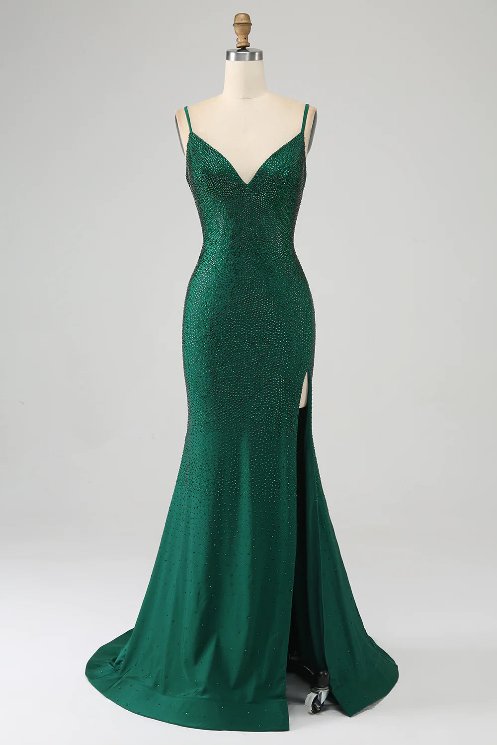 Dark Green Glitter Mermaid Open Back Long Corset Beaded Prom Dress