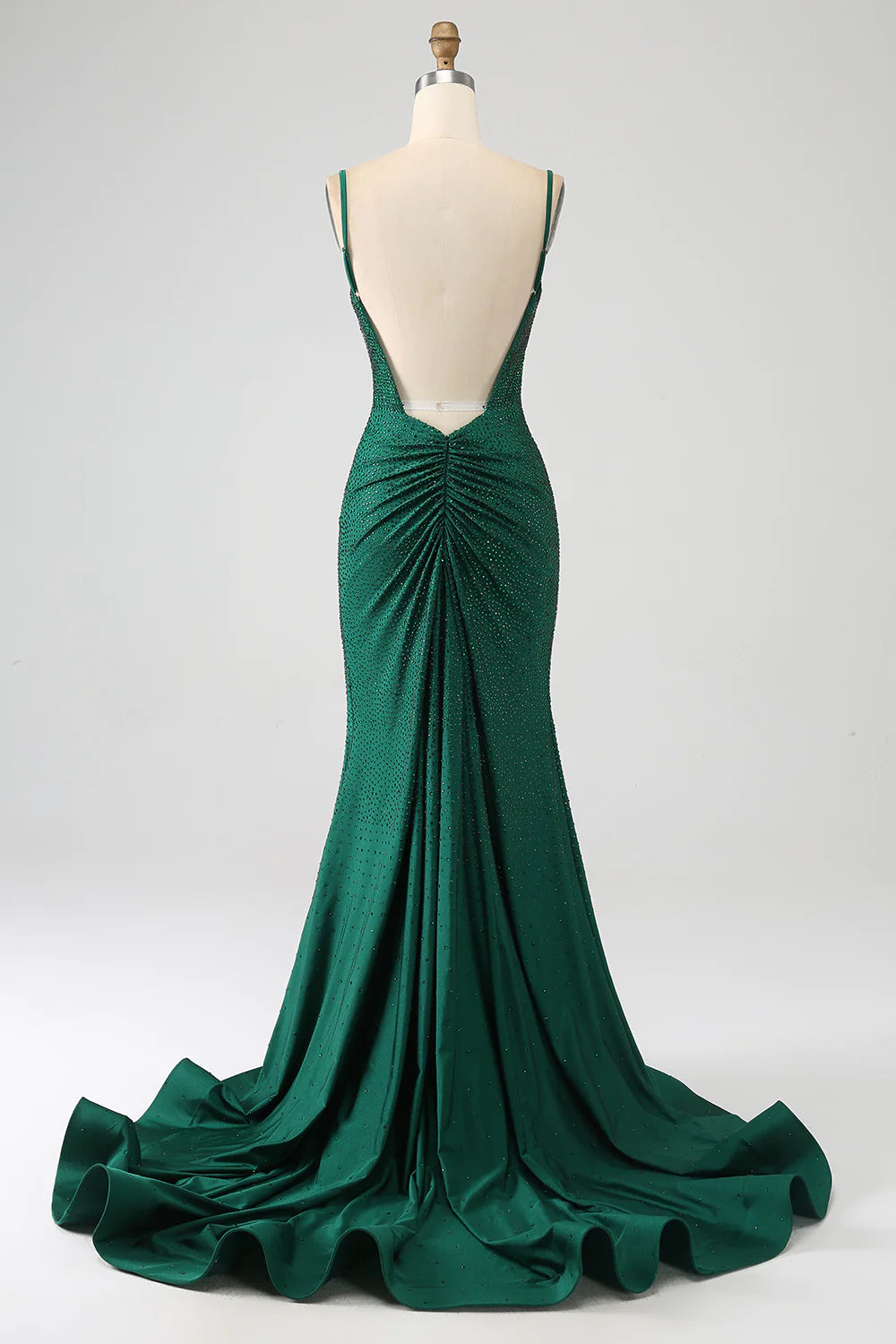 Dark Green Glitter Mermaid Open Back Long Corset Beaded Prom Dress