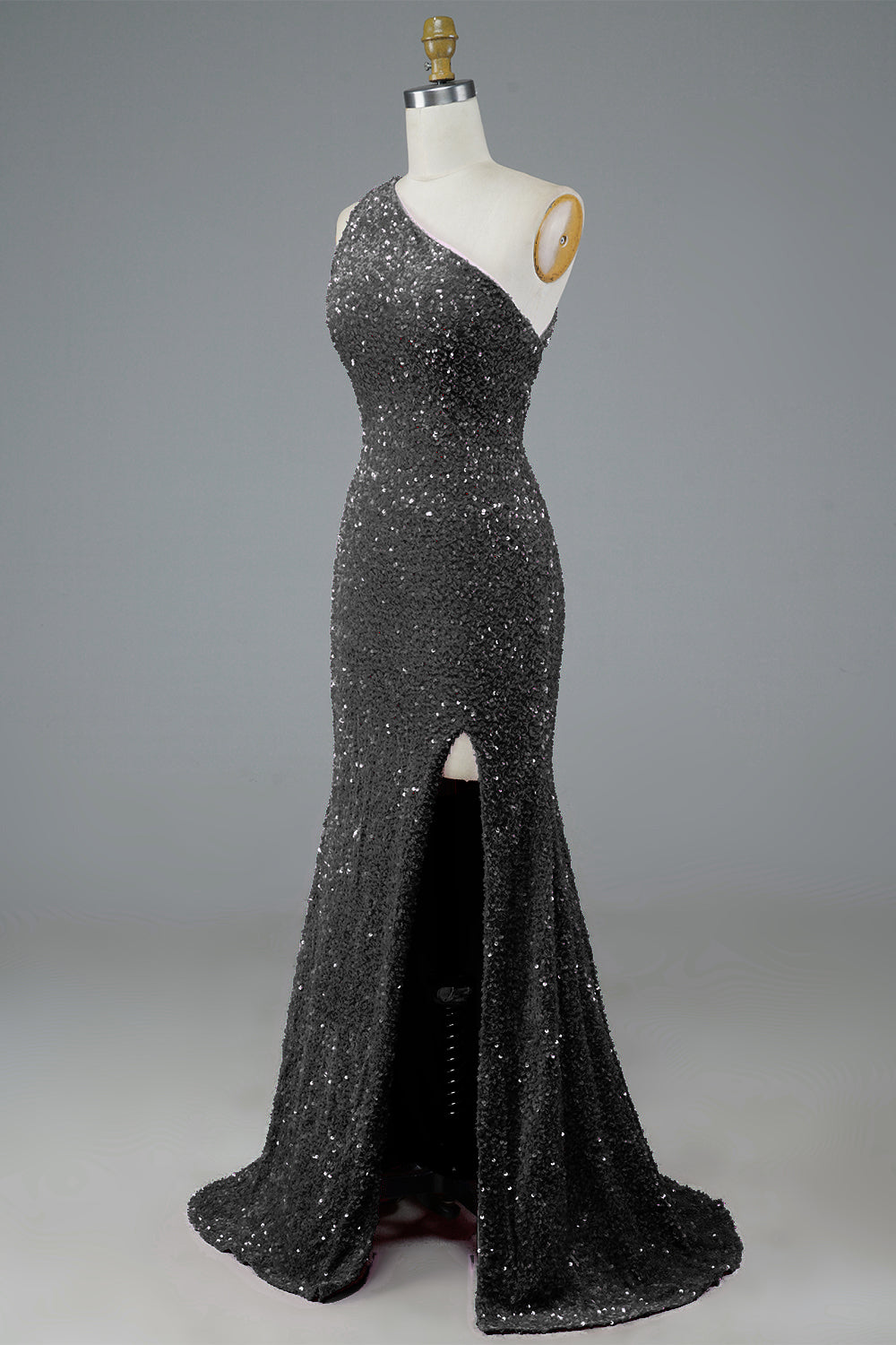 Glitter Black Sequins Long Prom Dress with Slit