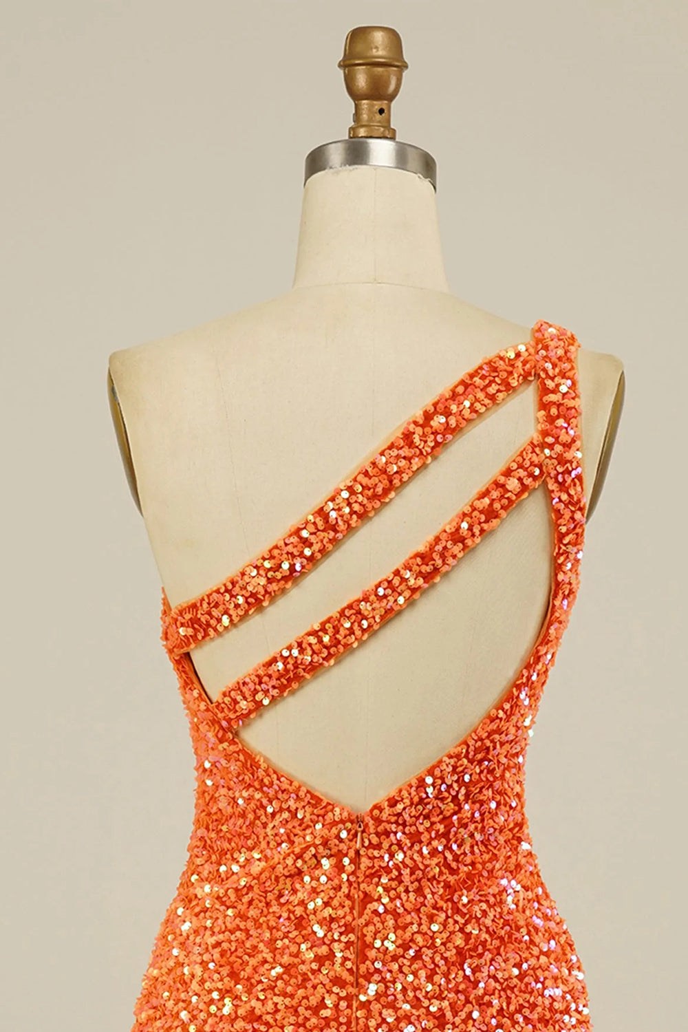 Bodycon One Shoulder Orange Sequins Open Back Short Homecoming Dress