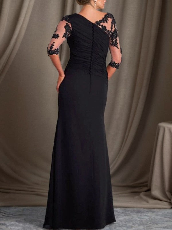 Sheath/Column Scoop 3/4 Sleeves Floor-Length Chiffon Mother of the Bride Dress