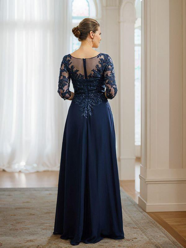 A-Line/Princess Chiffon Applique V-neck 3/4 Sleeves Floor-Length Mother of the Bride Dresses