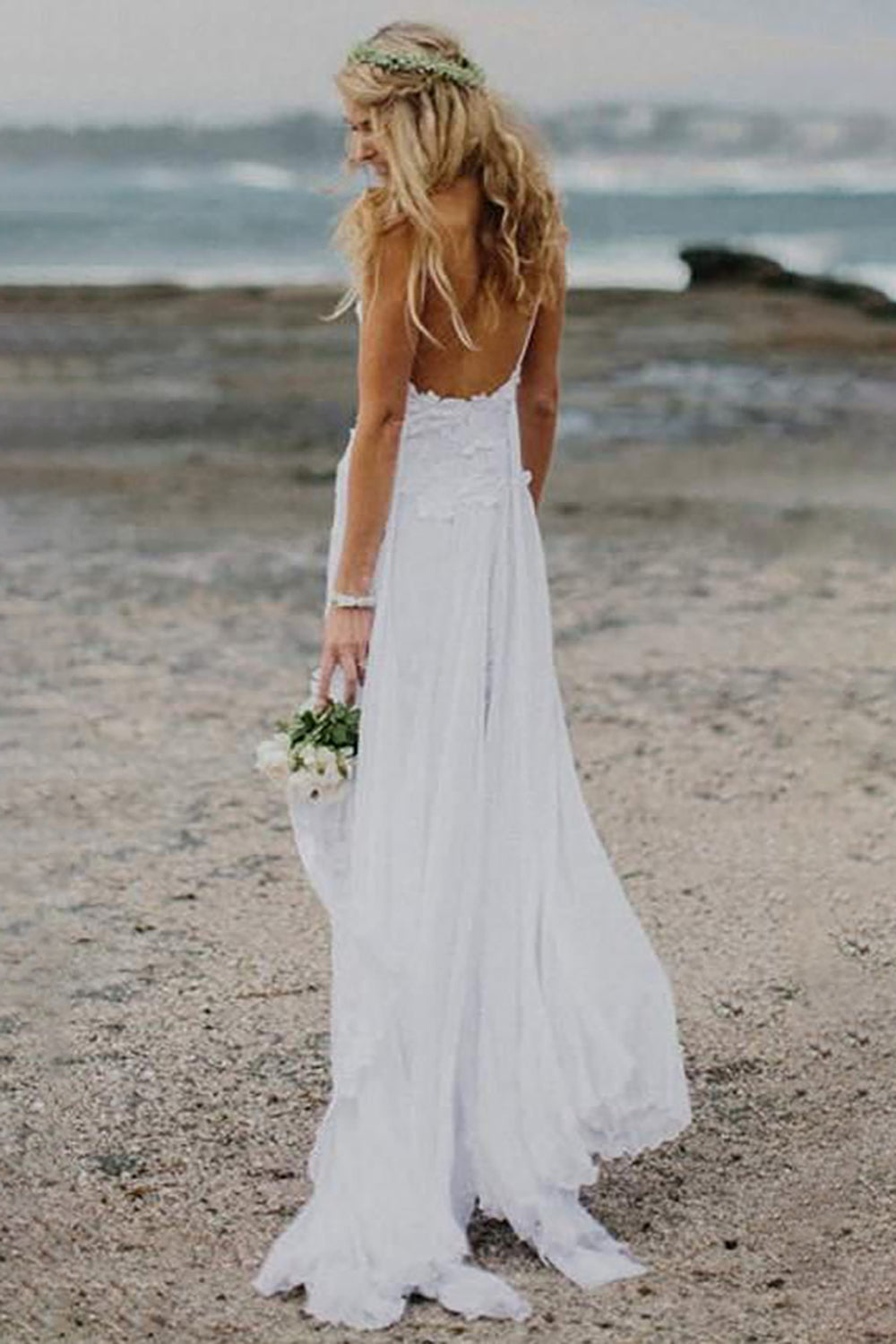 Spaghetti Straps Lace and Chiffon Wedding Dress