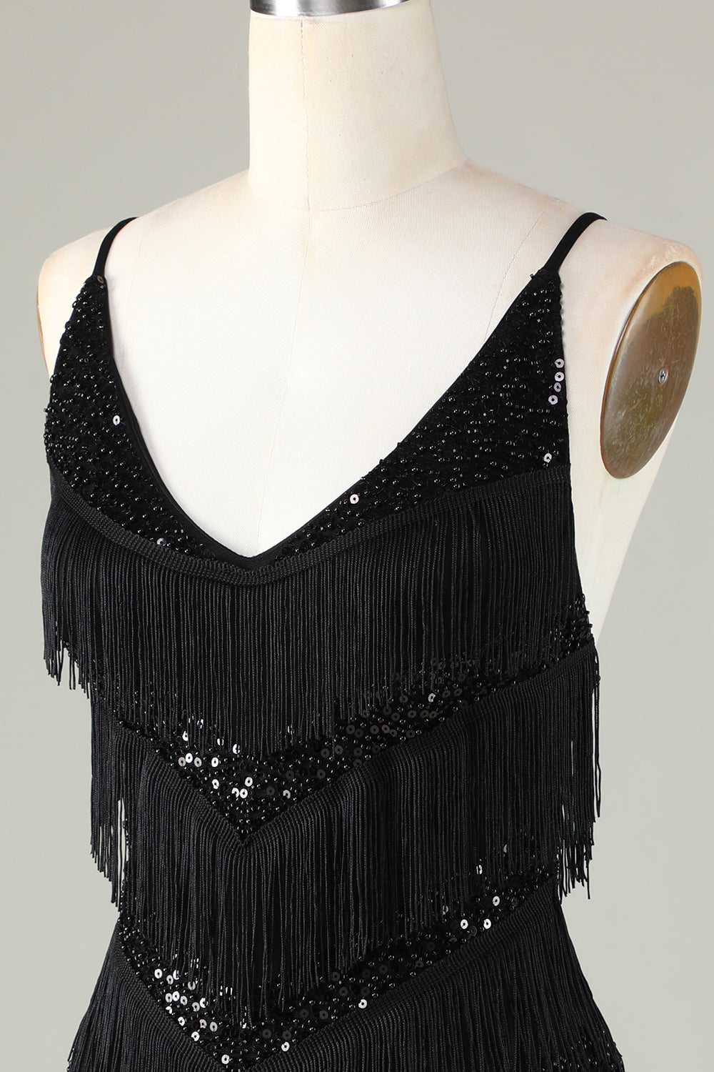 Sheath Spaghetti Straps Black Sequins Short Homecoming Dress with Tassel